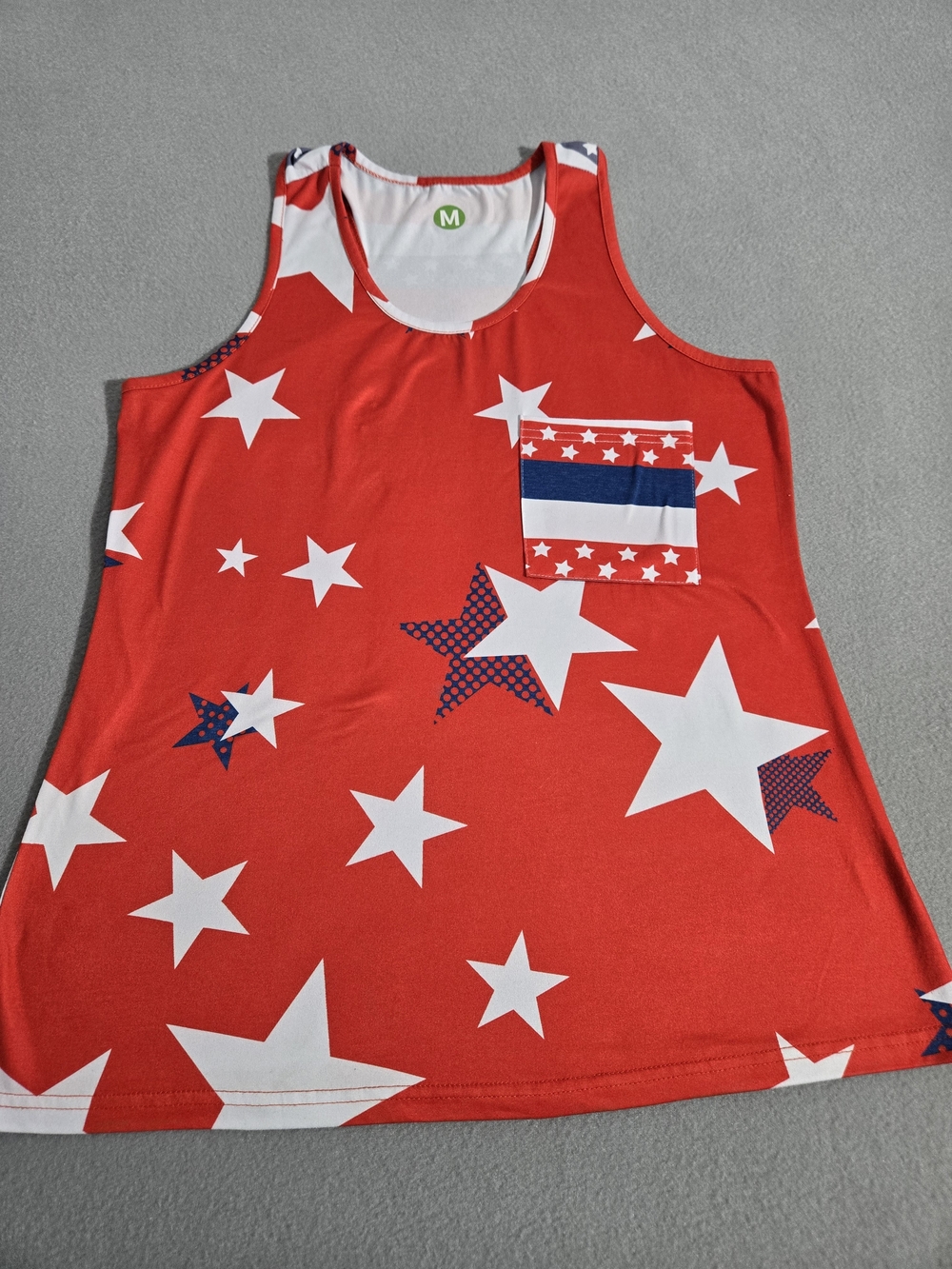 Red Star Print Tank Top with Pocket - Unbranded